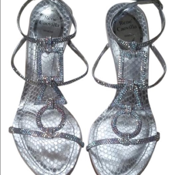 Rene caovilla silver Swarovski crystal embellished leather sanadal size 7 - Picture 1 of 6